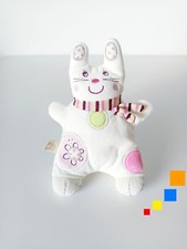 Doudou Lapin Blanc Rose Mauve Vert Écharpe Rayé Fleurs Pois Ronds 25cm - Nicotoy