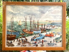 superbe ancienne affiche scolaire rossignol géographie port pêche  bois scierie