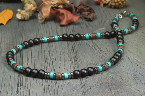 Collier homme perles howlite - collier,