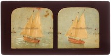Voilier La Mer Artistique c1890 Photo Stereo Diorama Vintage Albumine