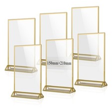 6PCS Presentoir de Table en Acrylique A5 Porte Affiche Doré Cadre Photo Doubl...