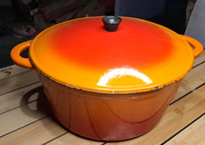 RARE vintage  GRANDE  cocotte  fonte  émaillée  LE CREUSET Orange  10 L -33/15cm