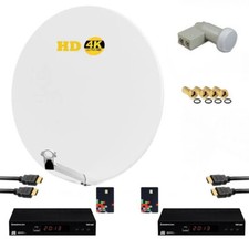 KIT PARABOLE SATELLITE HD4K 85CM + LNB TWIN + 2X RÉCEPTEURS TV TNTSAT+ CARTE