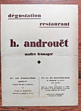 Carte Menu Restaurant Maître Fromager H. Androuët Paris 8e et Chatou circa 1930