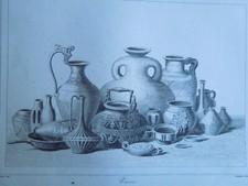 Gravure Estampe Ancienne.  Angleterre Londres Vases Poteries Romaines