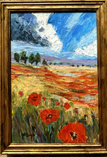 Tableau peinture Huile, Corse la plaine des coquelicots