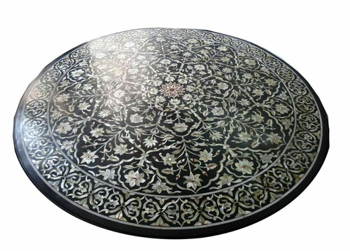 Round black marble table - round,