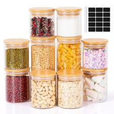 Lot de 10 Bocaux en Verre Hermétiques avec Couvrecles en Bambou, Pots de Cons...