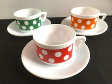 Tasses à café + soucoupes Arcopal Polka à pois (lot de 3) - vintage Année 70