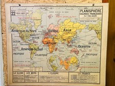 Ancienne carte scolaire Vidal Lablache: Les colonies françaises (n°22)