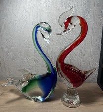 Deux Cygnes En Verre Soufflé Style Murano