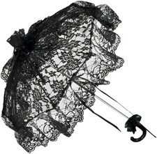 Expédié de Paris - Ombrelle Dentelle Fleurs Fleurie Noir Ruban Mariage Déguisée