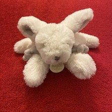 ?? Peluche Doudou et Compagnie Lapin Blanc Fourrure Écharpe Gris 17 Cm NEUF