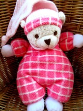 doudou peluche ours rose blanc marque nounours vintage tbon etat 29cm