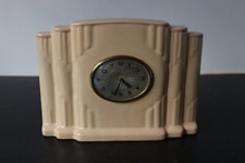 Ancienne pendule horloge de cuisine faience RETRO ART DECO NOUVEAU jaz ? japy ?