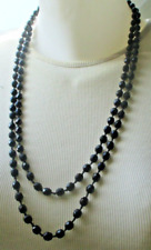 Ancien Grand collier sautoir perles noires à facettes nœuds bijou vintage 5608