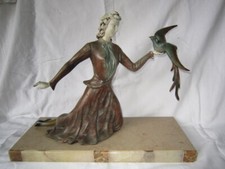 CHRYSELEPHANTINE  SCULPTURE EN REGULE ART NOUVEAU FEMME OISEAU