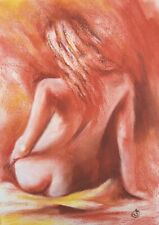 Pastel femme nue sensuelle assise Tableau érotique nu artistique féminin amour
