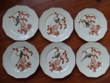 LIMOGES 6 ANCIENNES ASSIETTES PLATES PORCELAINE MODELE JAPON LES OISEAUX 23 cm
