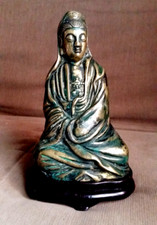 Statuette DEESSE GUANYIN bouddha BRONZE socle BOIS