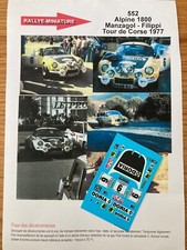 DECALS 1/43 ALPINE RENAULT A110 MANZAGOL TOUR DE CORSE 1977 WRC RALLYE RALLY