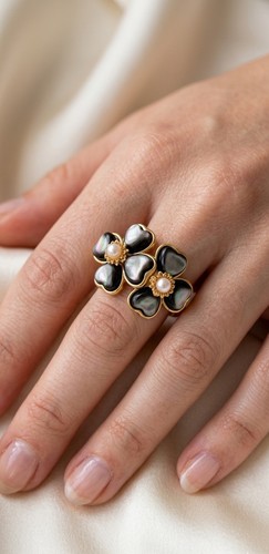 Noir nacre perle - nacre, bague