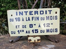 Plaque émaillée tôle signalisation routière Interdit rue stationnement vintage 