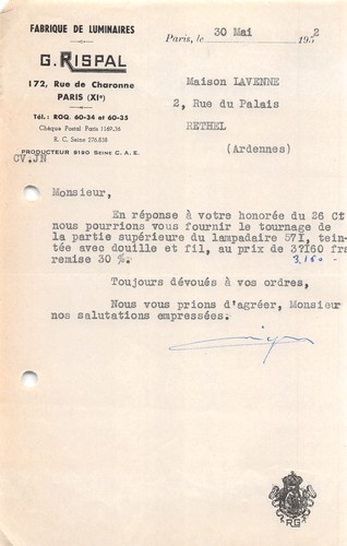 1952 fabrique luminaires g - fabrique, de