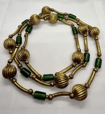 Unique Et Grand Vintage Necklace Collier Ancien En Verre Et Métal Doré