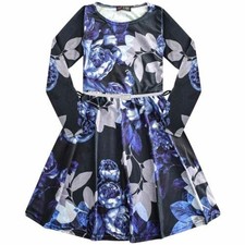 Robe Patineuse Fille Enfants À Manches Longues Imprimé Floral Mode Fête Été