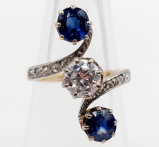Bague marquise antique or 18k diamant 0,70 carats et saphirs (circa 1900)