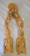 ANCIENNE STATUETTE SCULPTURE CHAINE DE MARIAGE ART AFRICAIN 1970-1980 en bois
