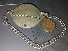 Plaque d'Identité Militaire +chaine. Métal blanc