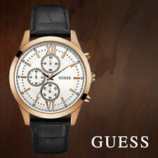 MONTRE Homme GUESS Chronographe Cuir Noir. Boitier Plaqué Or Rose. 249,00€ Neuve