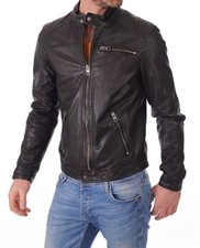 Veste en cuir noir pour homme