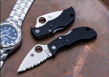 Couteau Spyderco Manbug Lame Acier VG10 Leaf Shaped Serrated Manche FRN SCMBKLFS