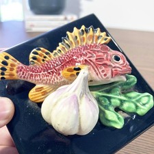 Boîte à Allumettes vintage Décor poisson en céramique émaillée kitsch 60s