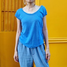 Top femme lin coton bleu –