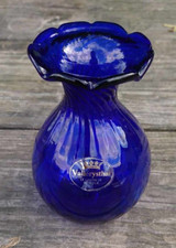 Vase boule Soliflore en Cristal Vallérysthal bleu cobalt