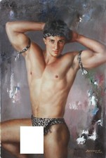 tableau peinture érotique huile sur toile homme nu intégrale / gay male painting