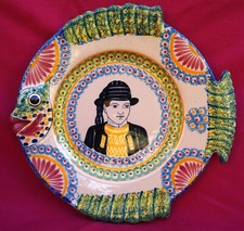 QUIMPER HENRIOT Fish Shaped Little Breton Plate Corbeille Hand Painted Faience M