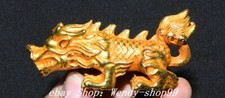 Antique Old Chinese Dynasty Copper Gilt Feng Shui Dragon Beast Animal Statue