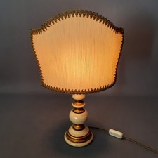Lampe De Table Abat Jour En Bois Tourné Doré Avec Abat-Jour Vintage 1960