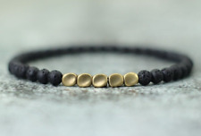 Bracelet de perles pierre de Lave en pierre Naturelle et Laiton, Sur mesure,