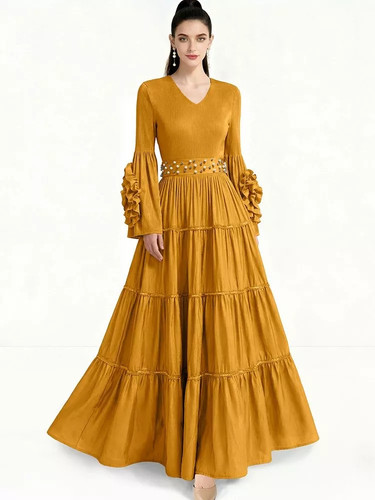 Robe femme moutarde long - femme,