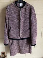 Ensemble Veste jupe Chattawak Tweed Cuir Noir Taille 36 /38 Chic Bordeaux Lurex