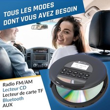 Lecteur CD Portable + écouteurs, Batterie,CD-R, CD-RW, MP3, BT, FM,AUX,TF, Klim2