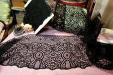 Large volant de guipure de soie du Puy fin XIXè / Dentelle ancienne 334616-1