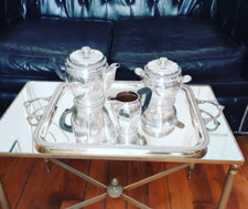 Important Service Thé/Café Néo-Classique Louis XIII à Pans Métal Argenté 1930