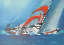 Victor Spahn - Lithographie originale signée Regate Regatta Bateau Sailing